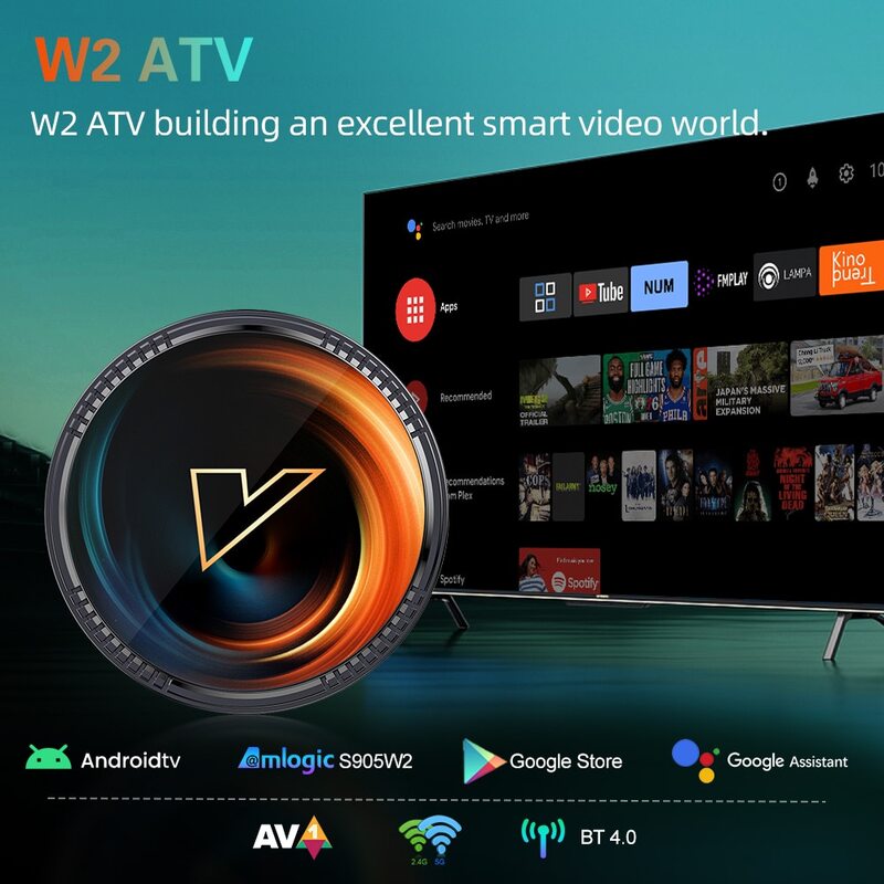 구글 보이스 리모컨 포함 와이파이 BT 스마트 TV 박스, W2 ATV TV 박스, 안드로이드 11 Amlogic S905W2 지지대, 4K AV1 2.4 및 5G, 2G16G, 4G32G, 64G