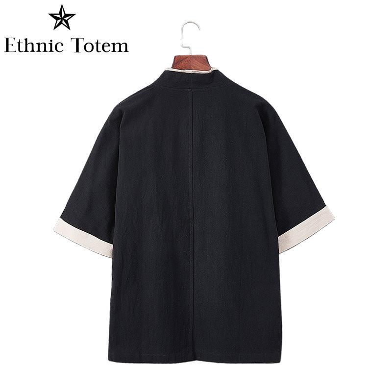 Kimono de lino ligero para hombre, traje Tang tradicional chino, cárdigan japonés samurái, color negro