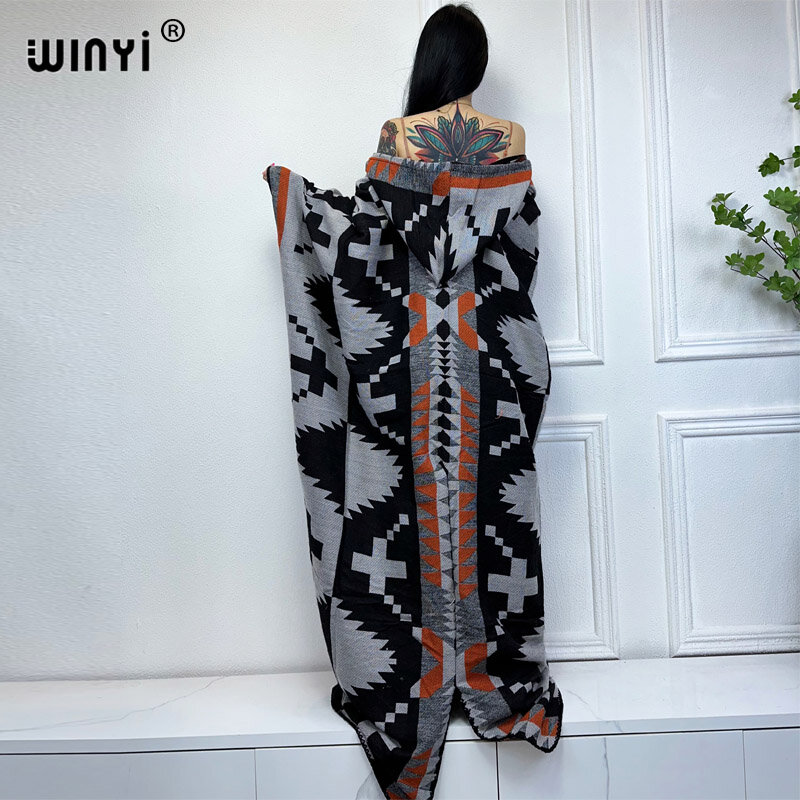 WINYI-abrigo de alta calidad para mujer, traje holgado, grueso, cálido, caftán, poncho, con capucha, Abaya a la moda, novedad de invierno