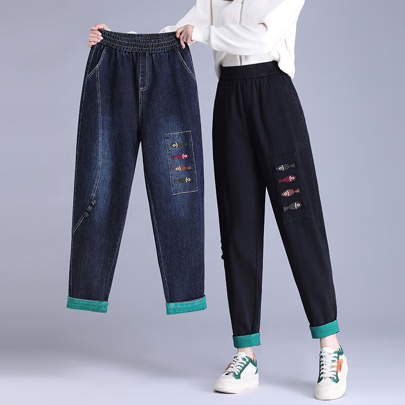 Jeans stretch de algodão puro para mulheres, calças apertadas, inverno novo 2023