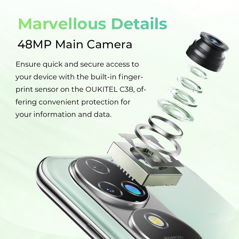 Смартфон Oukitel C38, 6,6 дюйма, 6 + 5150 ГБ, 256 мАч, 48 МП, Android 13