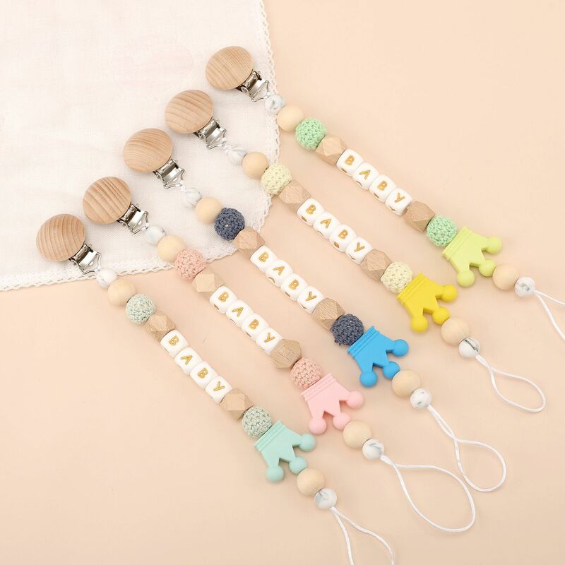 INS-chupetes de bebé con nombre personalizado, corona de silicona con letras doradas, soporte para pezones, cadena con Clip, accesorios para juguetes de dentición