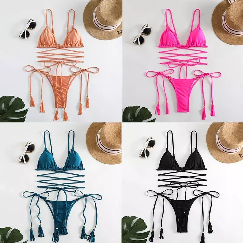 Maillot de bain sexy pour femmes, bikini, string croisé, ensemble deux pièces, vêtements de plage, nouvelle collection 2024