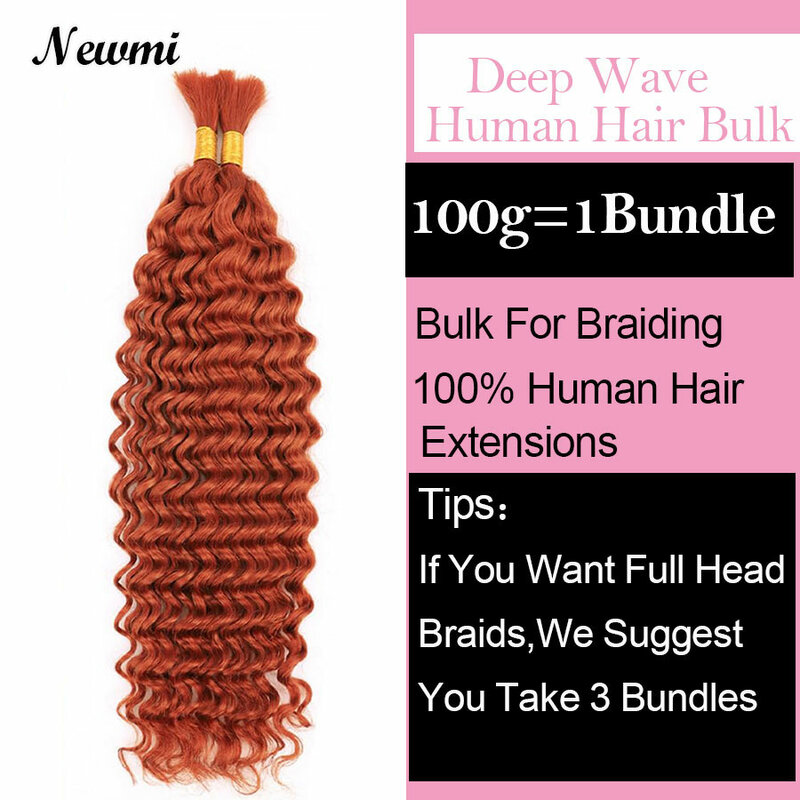 Deep Wave Braiding Cabelo Humano, Bulk para Micro Crochet, Boho, Bohemian Tranças, Ginger Color350, 1B, 4, 27, Honey Blonde, 100g por PC