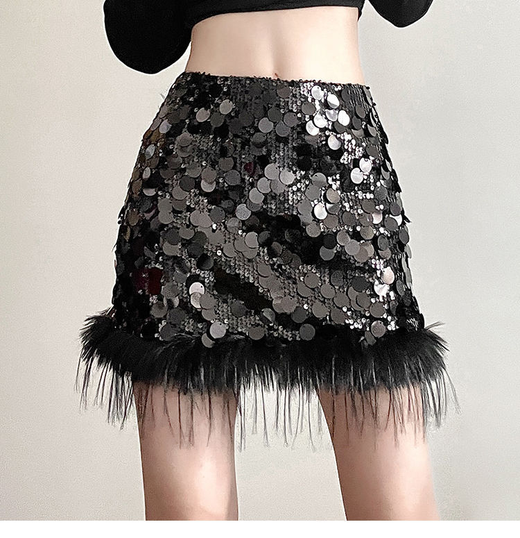 Sequined A-Line Mini Skirt For Women Clothing High Waist Faldones Para Mujer Y2k Slim Sexy Streetwear Feather Fashion Outfits