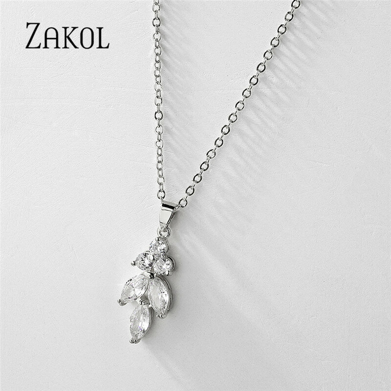 ZAKOL-Colgante de cadena de circonia cúbica para mujer, collar de lujo con forma de gota de agua y temperamento, joyería de boda, novia, NP3100
