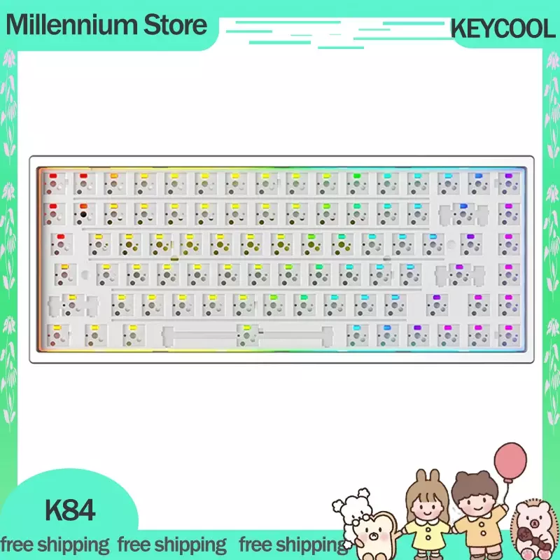 KEYCOOL-Kit de teclado K84 para Gamer, periférico con cable de 87 teclas, intercambio en caliente, RGB, Blacklit, Esport, personalizado, Metal, regalos