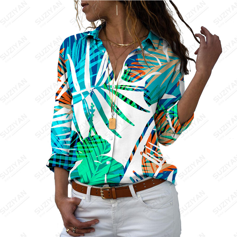 2023 جديد سيدة قميص النبات يترك ثلاثية الأبعاد المطبوعة سيدة قميص عطلة نمط المرأة قميص موضة الاتجاه المرأة قميص