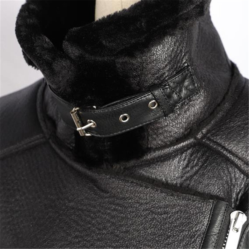 Women's Long Sleeved Loose Belt Jacket Lamb Wool Thickened Locomotive Lapel Female Coat Chic PU Tops Beige Black Warm Winter