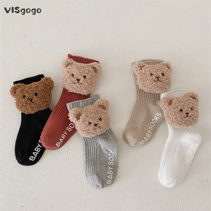 VISgogo Baby Girls Boys Socks Cute Cartoon Bear Non-slip Soft Lightweight Socks for Fall Winter