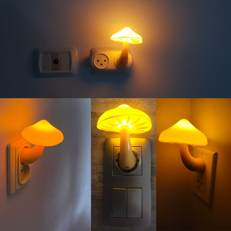 Led Nachtlampje Paddestoel Stopcontact Lamp Eu Us Plug Warm Wit Licht-Sensor Slaapkamer Licht Woondecoratie
