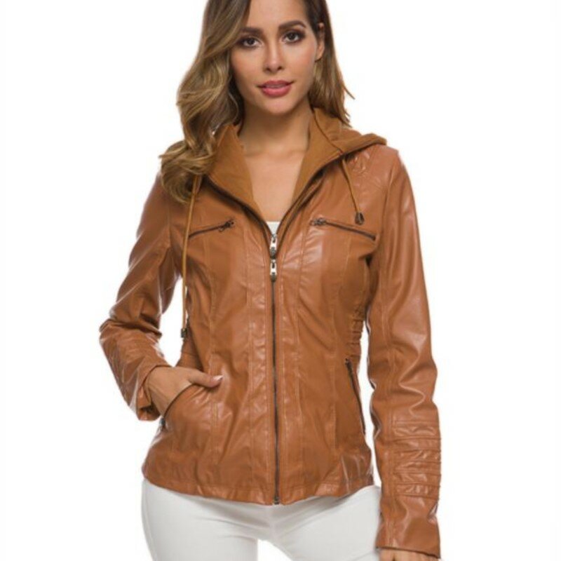 Hot Autumn and Winter Women's Leather Jacket with Zipper Motorcycle Leather Jacket Short Paragraph PU Jacket Large Size Coat 3XL