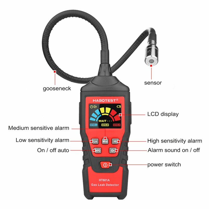 HT601A Flammable Combustible Natural Gas Leak HABOTEST Gas Leak Detector Location Determine Meter Analyzer Sound Alarm
