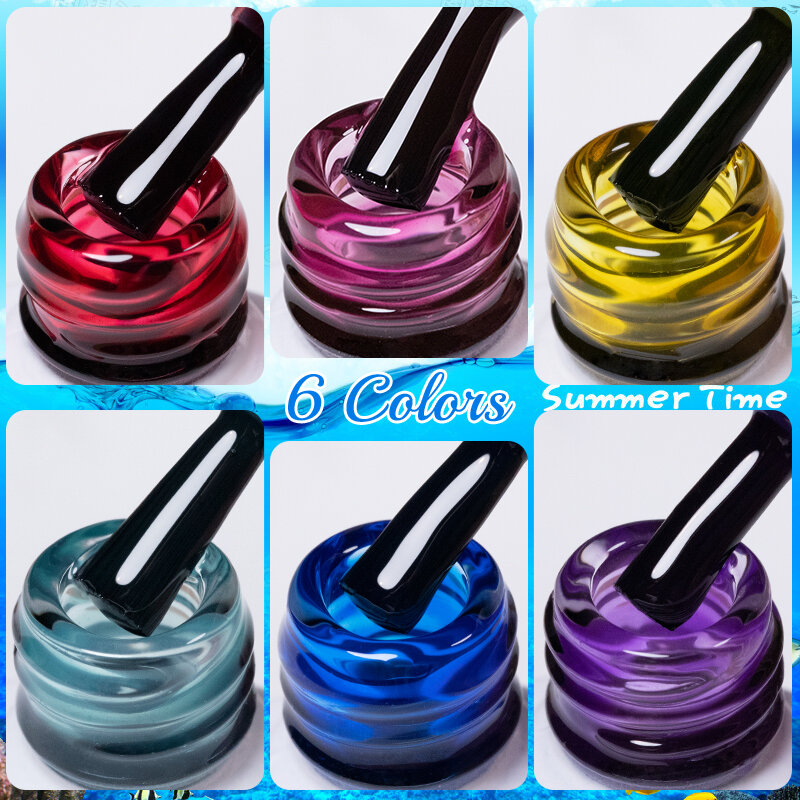 BOZLIN Jelly Glass Nude Nail Gel Polish 6 Colors Semi Transparent Colorful Glaze Gel Nail Art Semi Permanent UV Gel Varnish