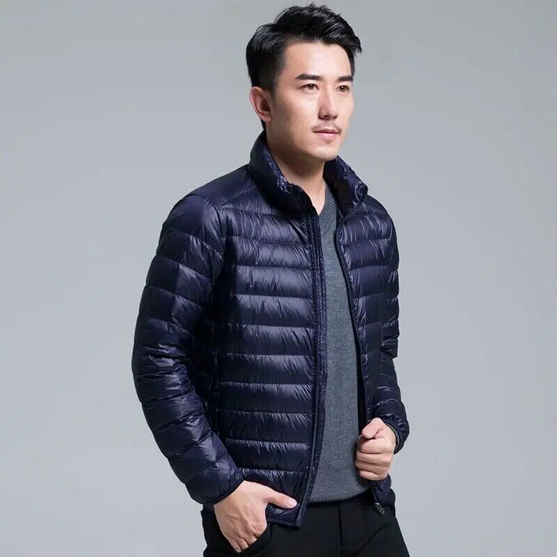 S-6XL Autumn Thin Stand Collar Solid Color Simple Outwear down Coat Plus Size Winter Men Ultra Light White Duck Down Jacket