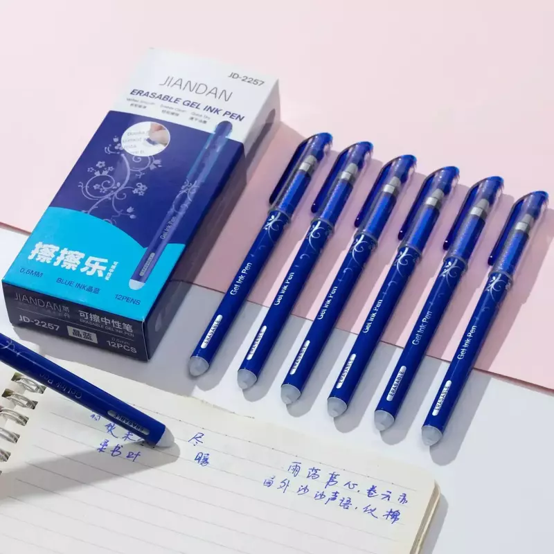 Bolígrafo de Gel s borrable, juego de recarga de tinta azul/negra de 0,5mm, suministros escolares, papelería para examen de escritura de estudiantes