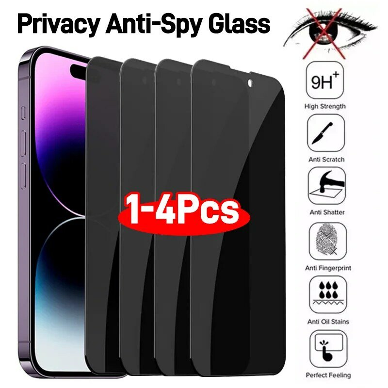 Protectores de pantalla de privacidad para iPhone, vidrio templado antiespía, accesorios de película, 15, 14, 11, 13, 12 Pro Max, Mini, 7, 8 Plus, XR, XS, 1-4 piezas