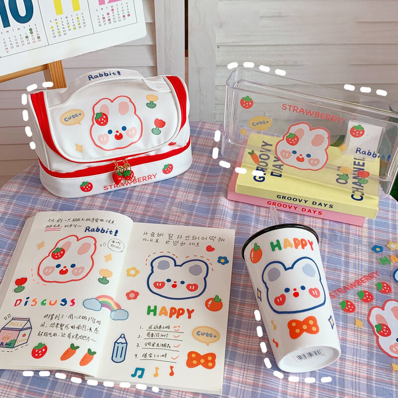 INS Style Cute Hand Ledger Sticker Sweet Tea Bear Hand Ledger Material Stationery Stickers Water Cup Decoration
