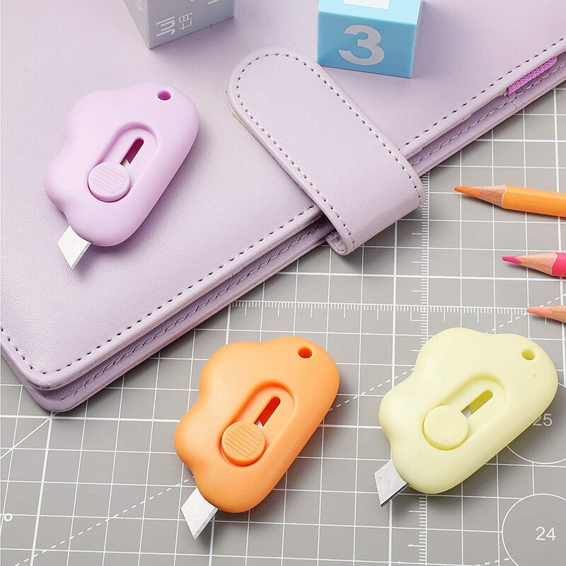 18 Pieces Mini Cutter Knife Cloud Shape Envelope Opener Retractable Candy Color Box Cutter Portable Cute Paper Cutter