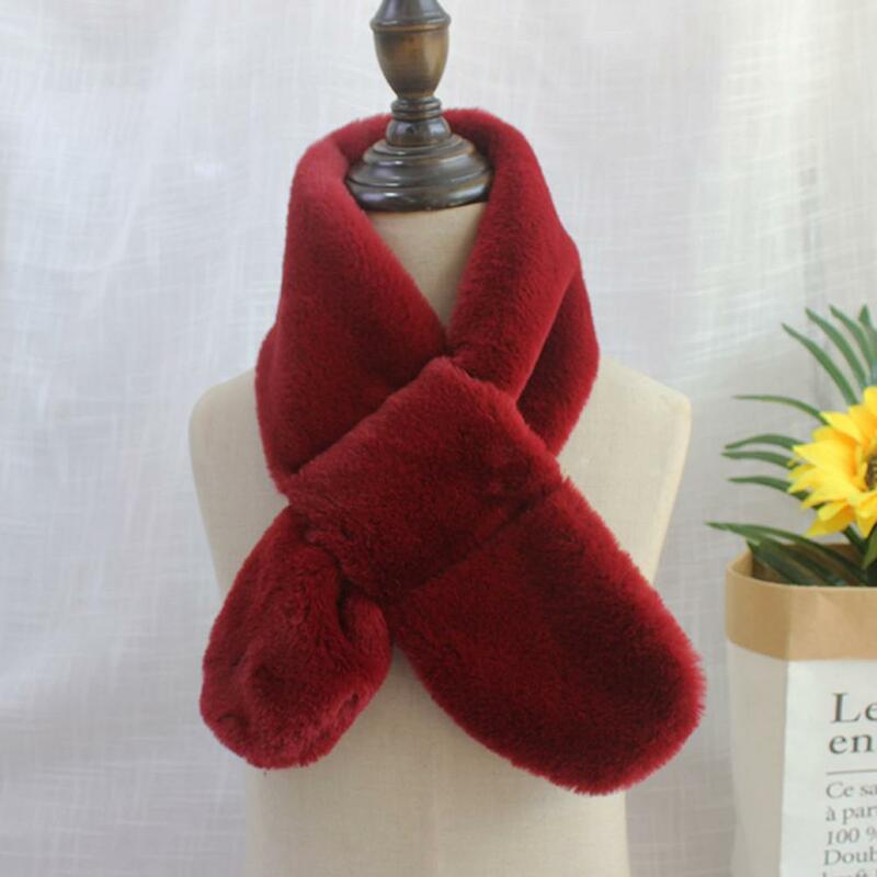 Trendy Plush Scarf Solid Color Coldproof Soft Autumn Winter Double-sided Imitation Rabbit Fur Cross Collar Scarf