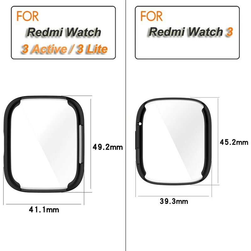 Funda protectora de pantalla de TPU para Xiaomi Redmi Watch 3 Active/Lite, carcasa protectora completa para reloj Redmi Watch 3