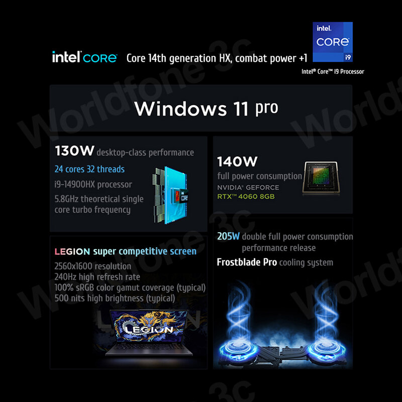 แล็ปท็อปสำหรับเล่นเกม E-Sports 2024 Y9000P Lenovo 14th i9-14900HX RTX4060 2.5K 240Hz 16นิ้วโน้ตบุ๊คพีซี