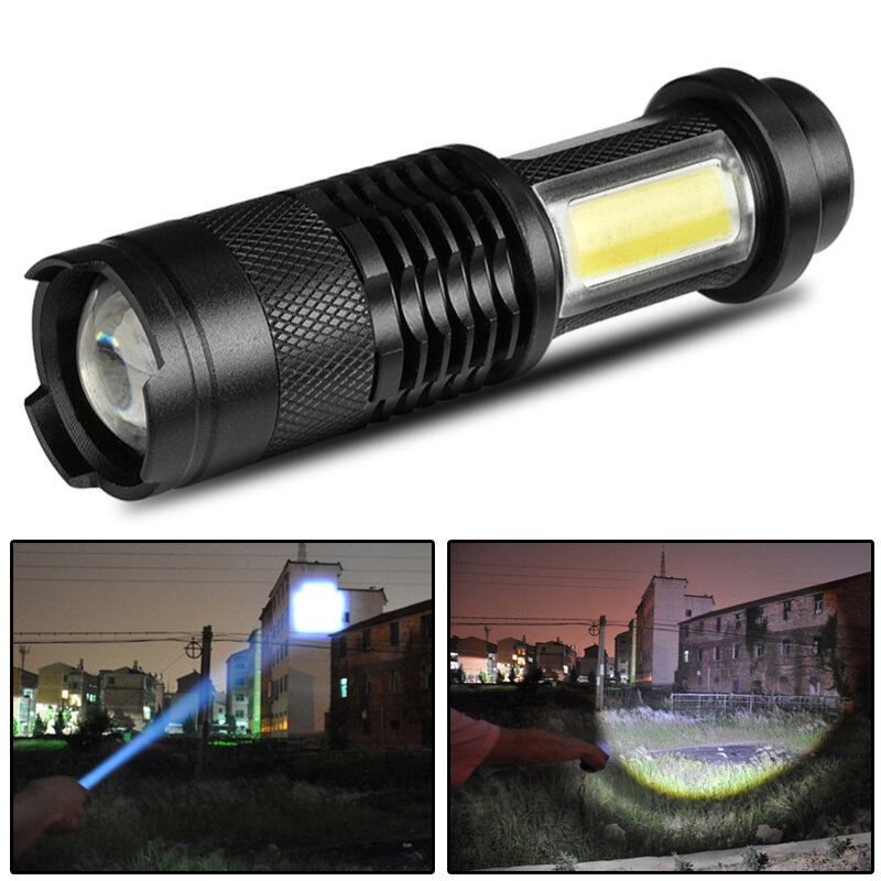 Mini lanterna led ajustável, bateria, com zoom, 10w, esporte, lâmpadas, lanterna, alumínio
