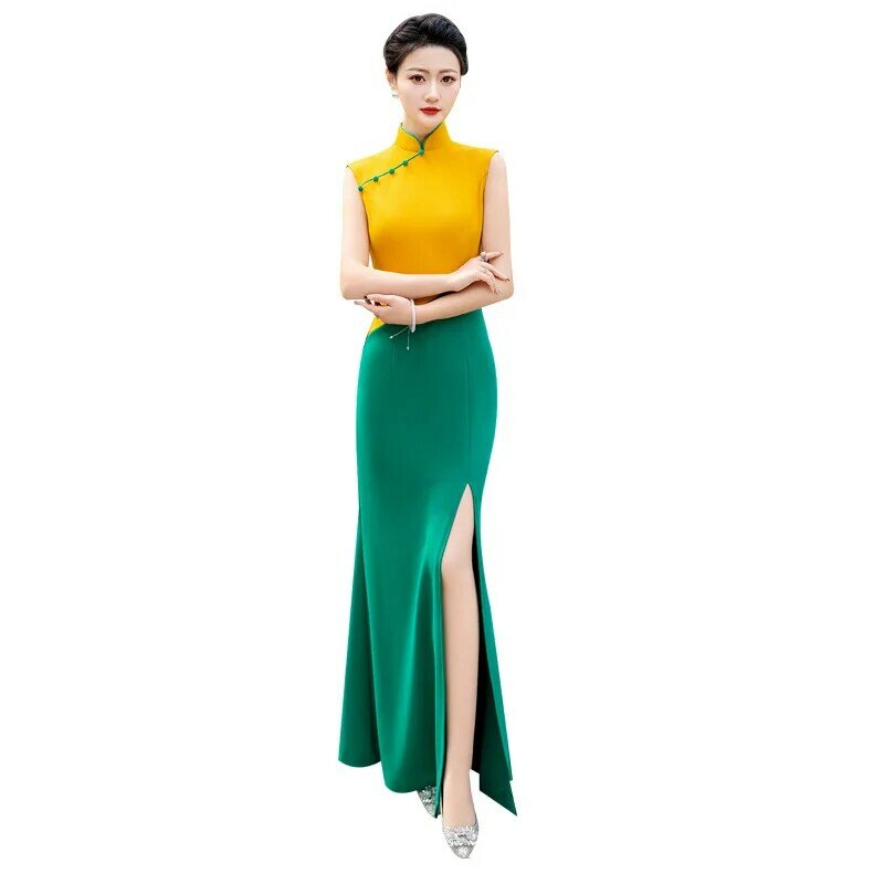 Элегантное китайское длинное вечернее платье-Ципао, вечернее платье для женщин, большие размеры 4XL 5XL, пикантное женское платье для выступлений, Ципао