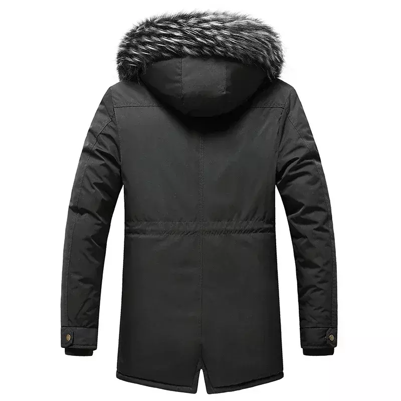 Casaco de Parka de lã com capuz longo masculino, gola de pele, casacos de algodão quente grosso, corta-vento de inverno, novo