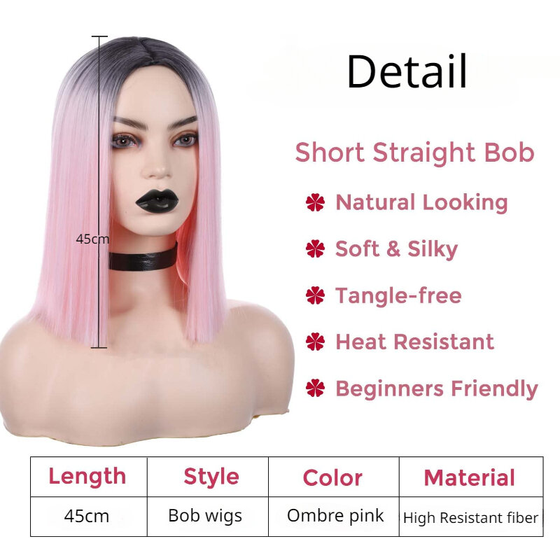 Ombre Pink Long Straight Synthetic Lace Front Wig for Women Hairs Glueless Heat Resistant Fibre Hair Wigs for Daily Cosplay Use