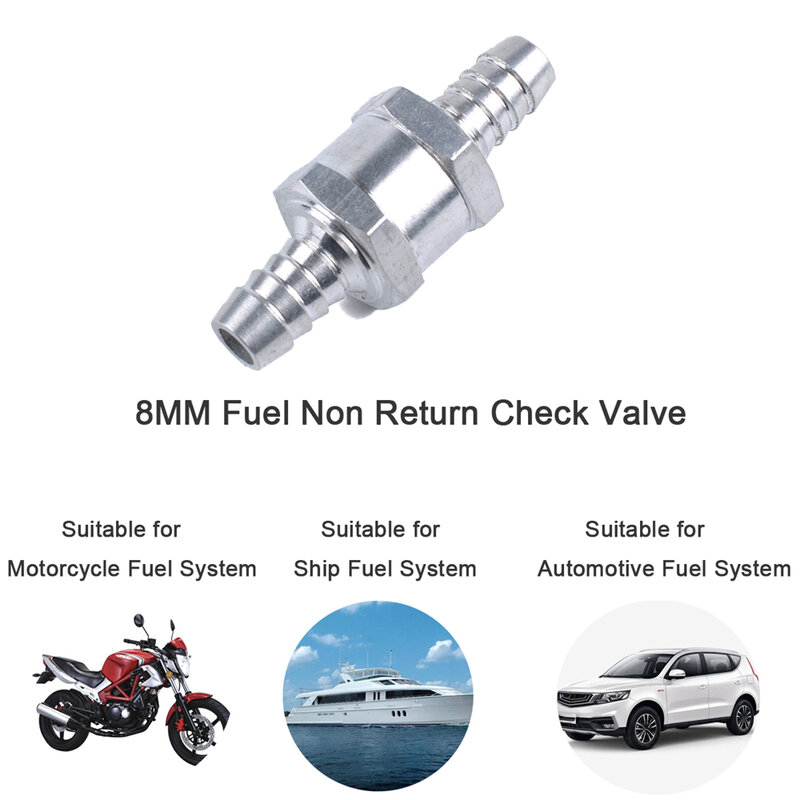 Alumínio Fuel Check Valve, sem retorno, One Way, Clip, Gasolina, Diesel, 8mm, 5 pol, 16 pol