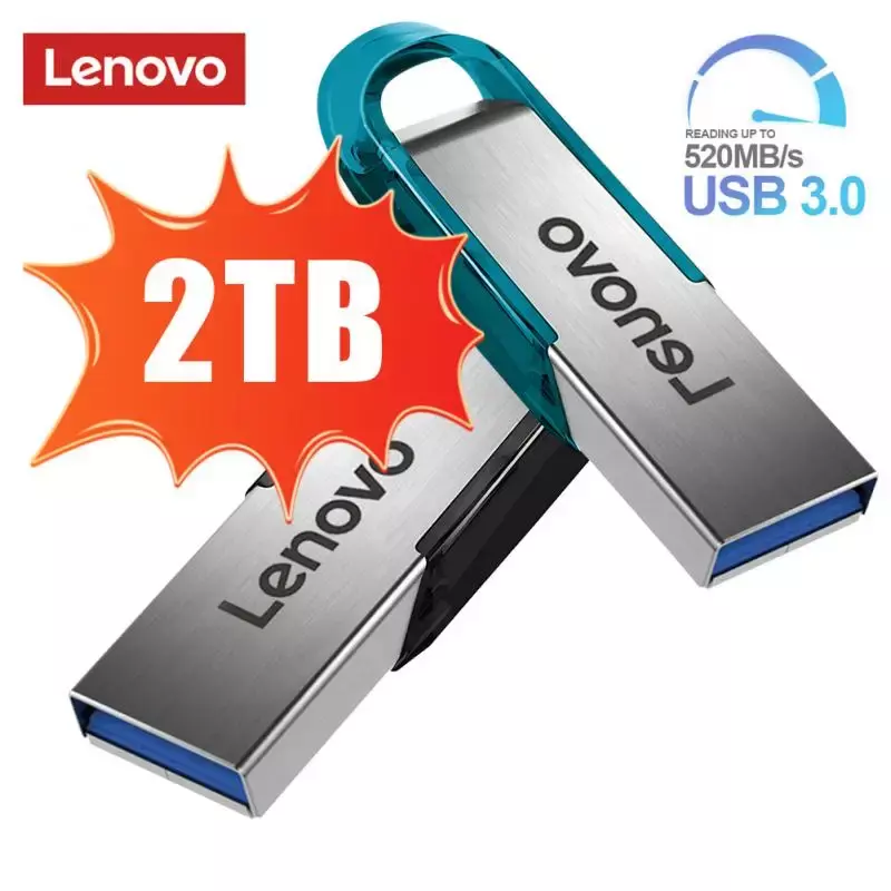 레노버 USB 3.0 플래시 드라이브, 고속 금속 펜드라이브, 휴대용 USB 드라이브, 방수 메모리, USB 플래시 디스크, 2TB, 1TB, 512GB, 256GB