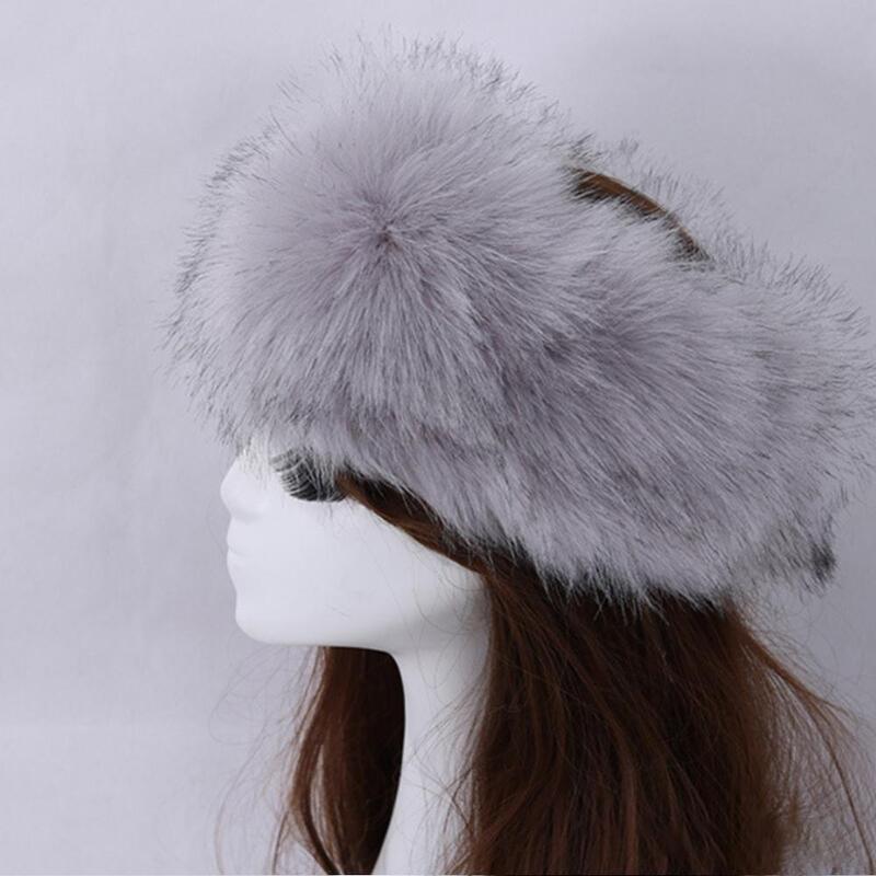 Winter Thick Furry Turban Hat Fluffy Russian Faux Fur Women Girl Fur Headband Winter Outdoor Headband Earwarmer Ski Hats