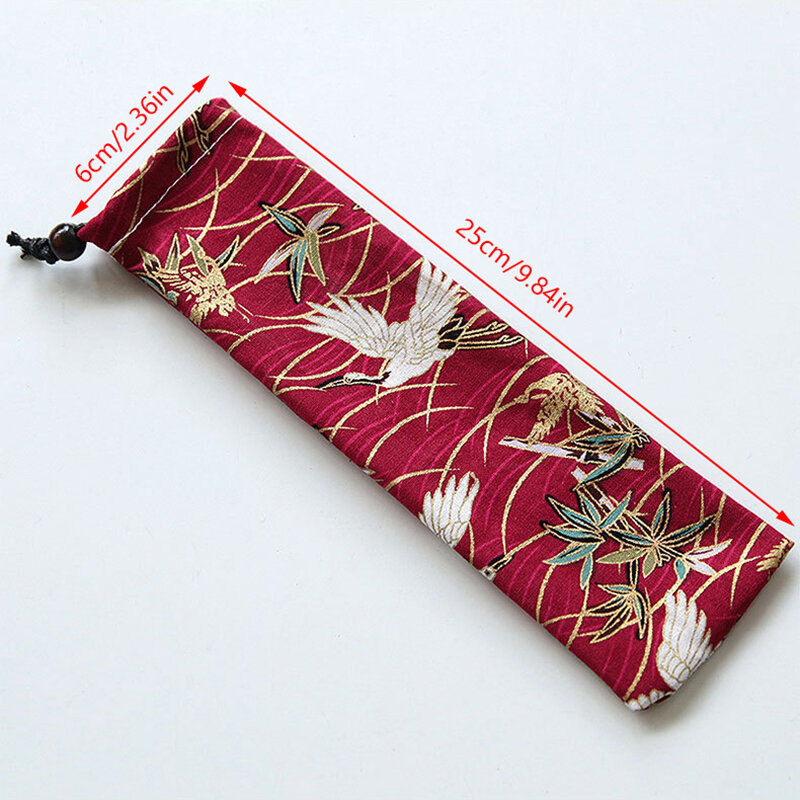 Tas peralatan makan gaya Jepang kantong tali perjalanan dapat digunakan kembali untuk peralatan makan dapur garpu, Sendok, sumpit bambu, sikat pembersih