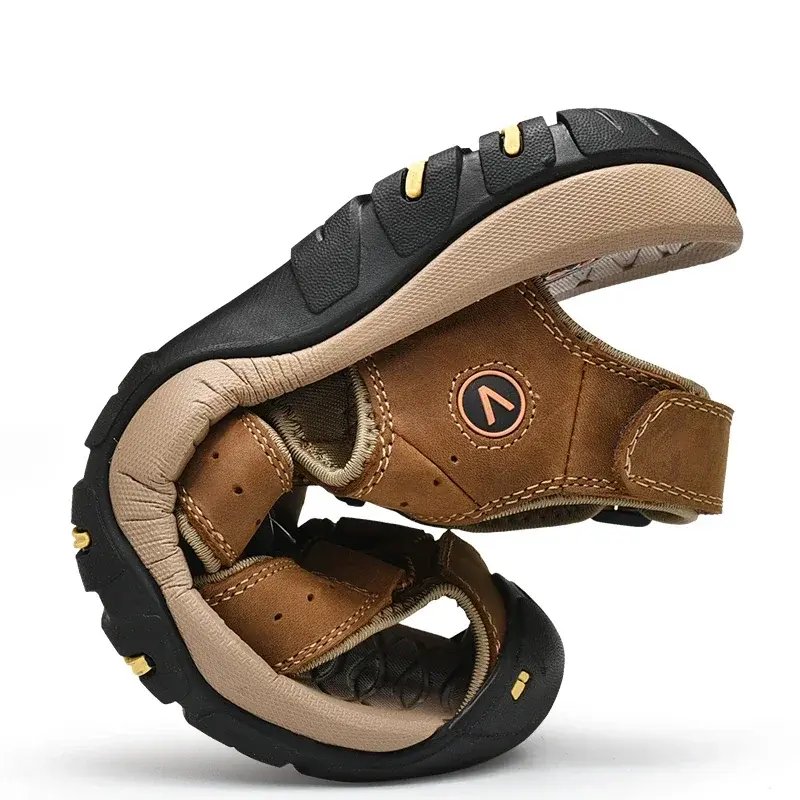 Letnie męskie sandały męskie obuwie codzienne męskie skórzane sandały na zewnątrz dla męskie buty plażowe rzymskich butów Plus rozmiar 38-48