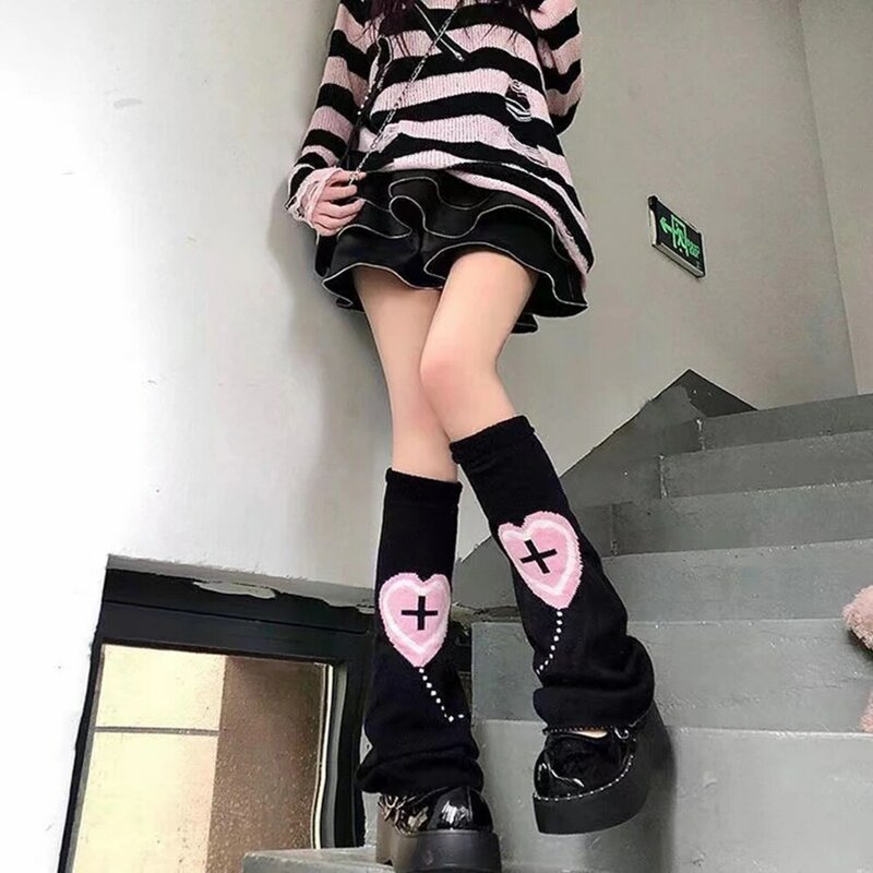 Женские гетры JK Lolita Y2K с японским сердцем, вязаные теплые осенне-зимние длинные носки для девочек до колена, манжеты для сапог