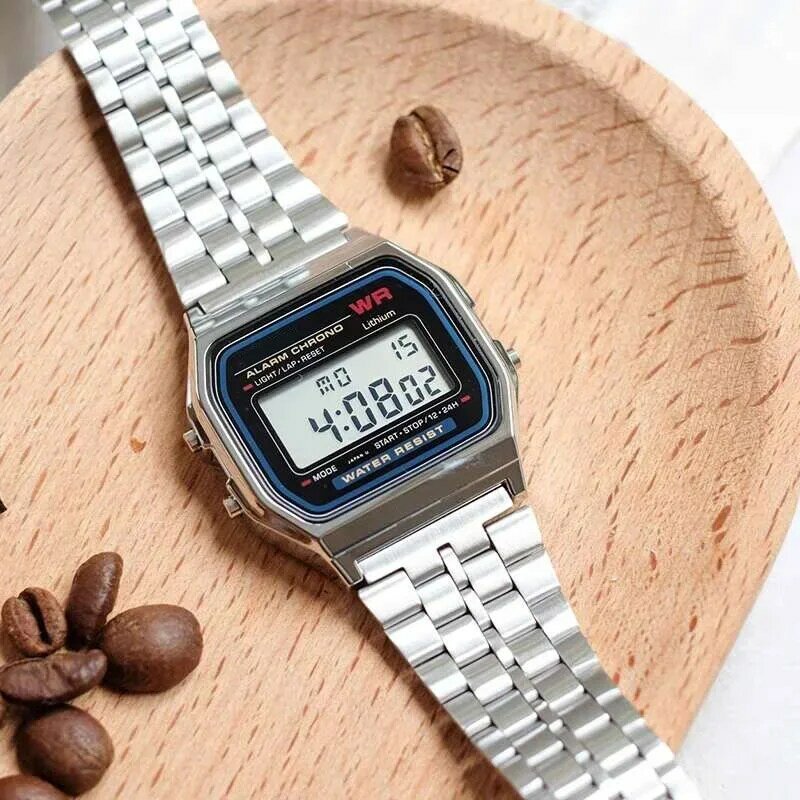 Reloj deportivo Digital de acero inoxidable para hombre y mujer, pulsera electrónica de lujo, resistente al agua, nuevo, F91W