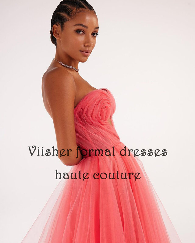 Coral Tulle Sweetheart Evening Prom Dresses 2024 A Line Tea Length Party Dress Fairy Formal Gowns Lace Up Back