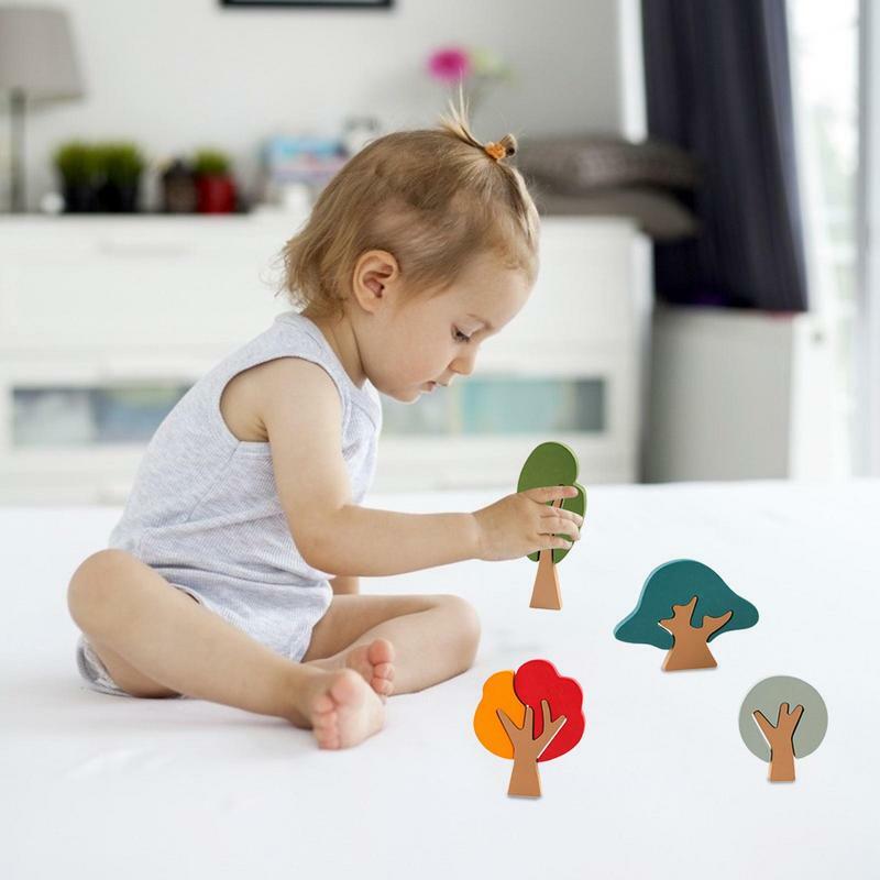 Drewniane klocki do budowy drzewa zabawki dla dzieci drewniane Montessori edukacyjne zabawki tęczowe Mandala luźne części zabawki sensoryczne