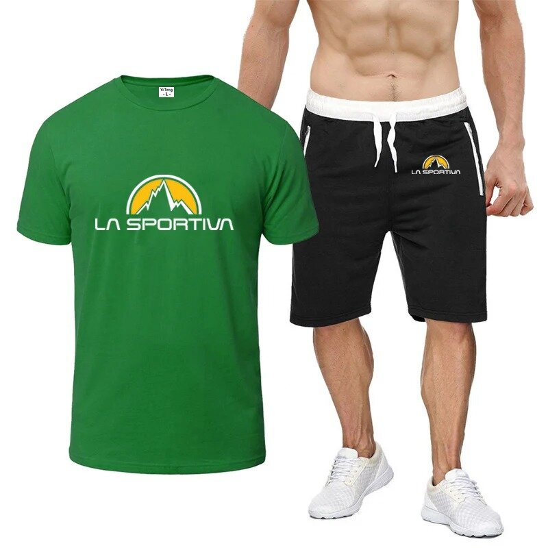 T-shirt moda stampa logo La Sportiva da uomo estate 2024 + tuta corta casual con coulisse