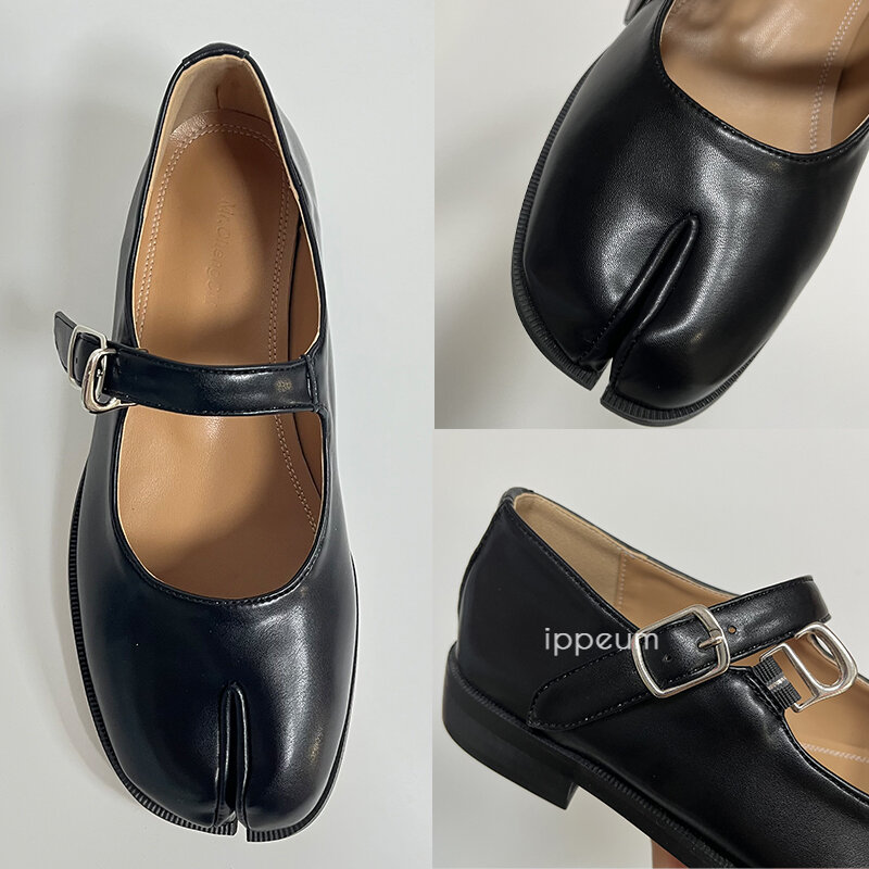Ippem-女性のためのスプリットトゥシューズ,女の子のためのメダルスタイルの靴,茶色,黒の革,大きいサイズ42