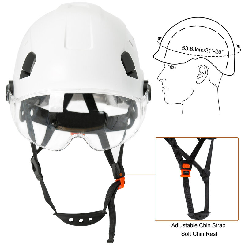 Capacete de segurança com viseira alta qualidade abs trabalho capacete de proteção com óculos equitação ao ar livre climing resgate