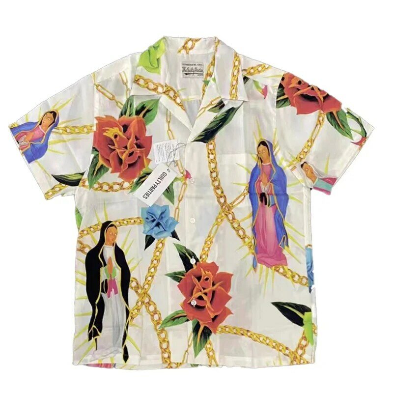 Camicia a maniche corte con carattere floreale con stampa stravagante maglietta allentata Casual estiva di migliore qualità camicia Hawaii da donna da uomo