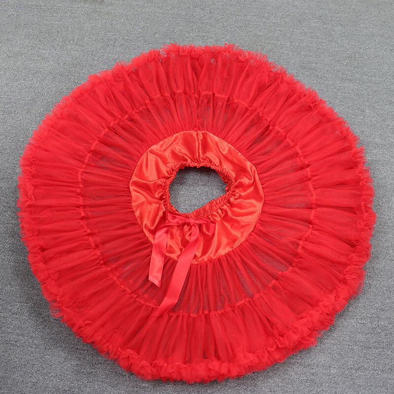 กระโปรงผ้าบางอัดจีบสำหรับผู้หญิงกระโปรงคอสเพลย์ฟูฟ่องเอวยางยืดสำหรับเต้นบัลเลต์กระโปรงซับใน
