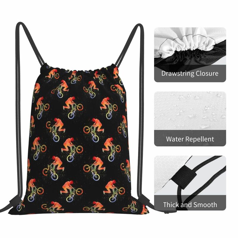 BMX Watercolor On Black Backpacks Fashion Drawstring Bags Drawstring Bundle Pocket Storage Bag Book Bags For Man Woman School