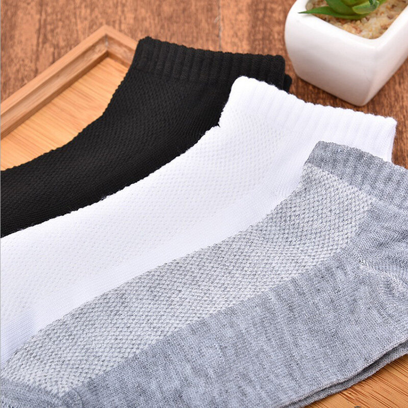 10 Pairs/Lot Breathable Men's Socks Short Ankle Elastic Solid Color Mesh Cotton Business Unisex Sock Plus Size EU38-46