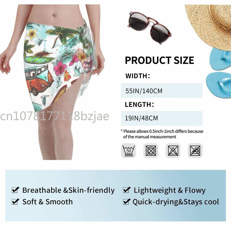하와이 여름 서핑 홀리데이 열대 섹시 여성 커버업 랩 쉬폰 수영복, 파레오 스카프, 사롱 비치 스커트 수영복