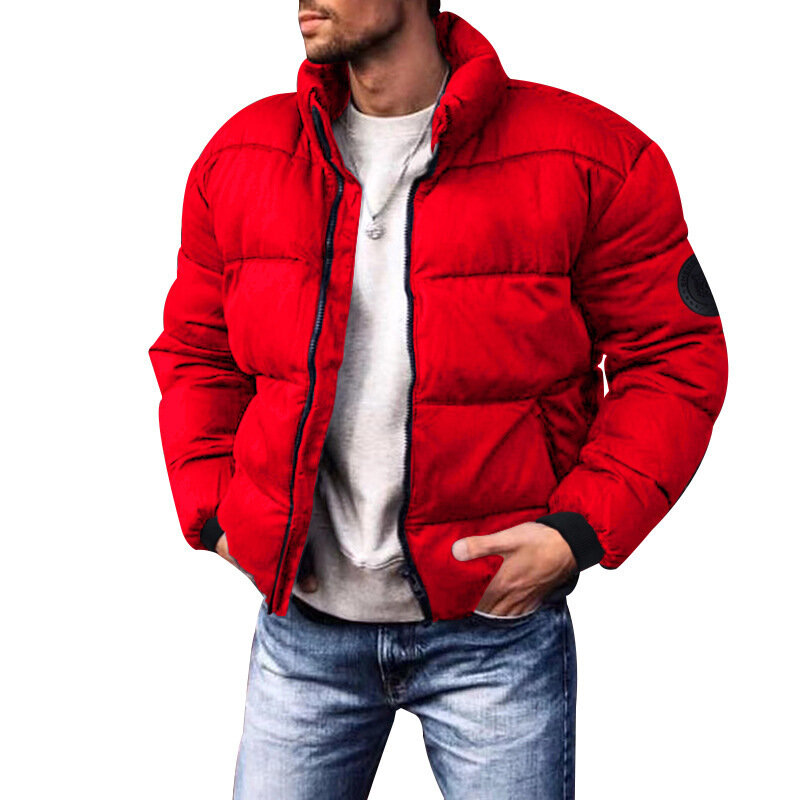 Inverno para baixo jaqueta Casual cor sólida Stand-up colarinho Zipper Calor espessamento de mangas compridas para baixo jaqueta roupas masculinas 2022