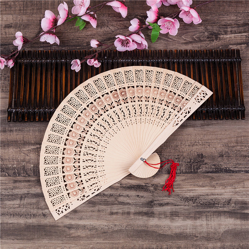 1Pc Fashion Wedding Hand Fragrant Carved Bamboo Folding Fan Chinese Wooden Fan Vintage Hollow Antiquity Folding Fan Home Decor