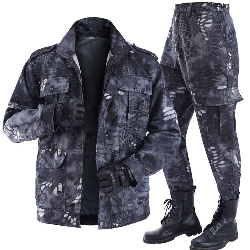 Uniforme de camuflaje para hombre, traje con patrón de pitón negro, resistente al desgaste, ropa de seguro de trabajo, para exteriores, primavera y verano